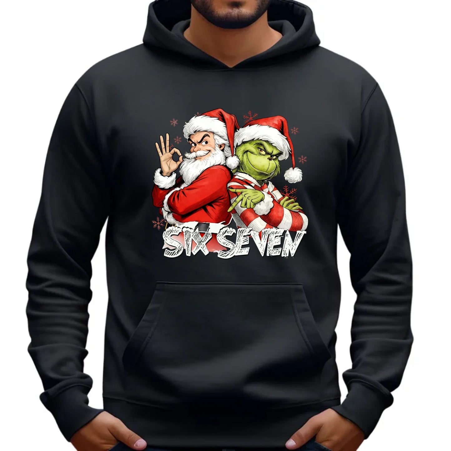 Bluza męska z kapturem świąteczna - Mikołaj i Grinch six seven 67 BN148 - StoryCups.pl