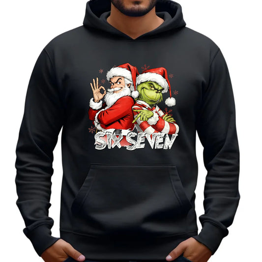 Bluza męska z kapturem świąteczna - Mikołaj i Grinch six seven 67 BN148 - StoryCups.pl
