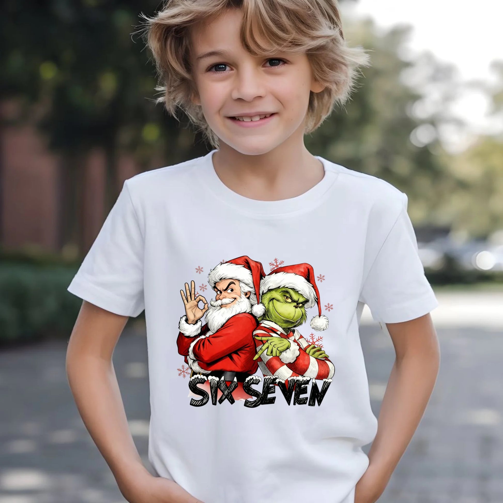 Koszulka dziecięca świąteczna - Mikołaj i Grinch six seven 67 BN148 - StoryCups.pl