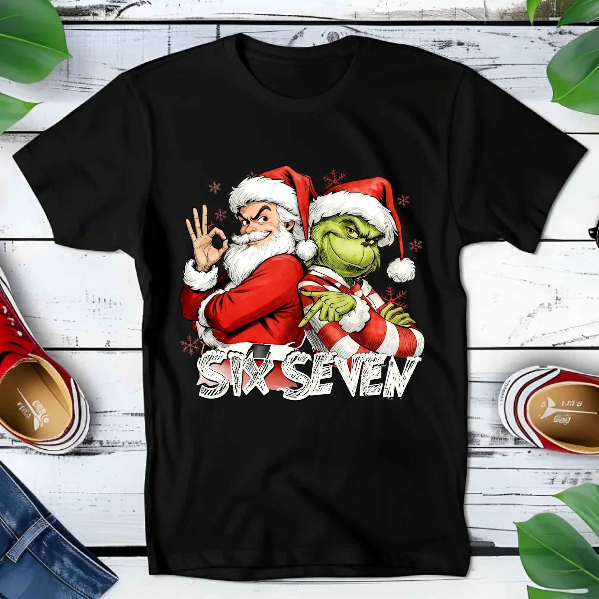 Koszulka dziecięca świąteczna - Mikołaj i Grinch six seven 67 BN148 - StoryCups.pl