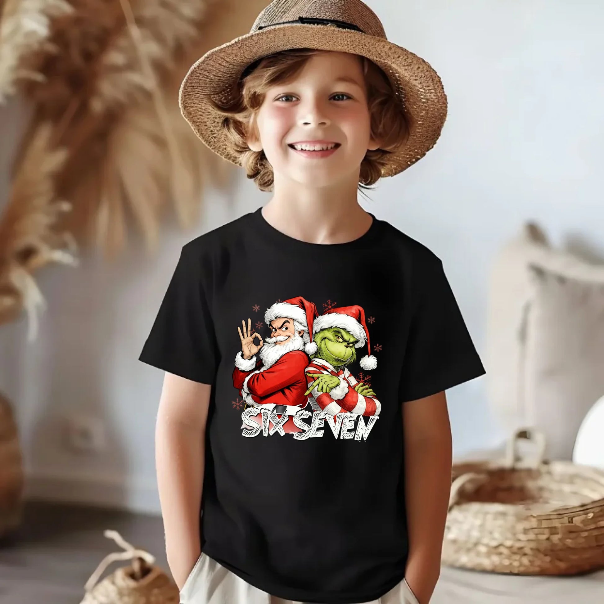 Koszulka dziecięca świąteczna - Mikołaj i Grinch six seven 67 BN148 - StoryCups.pl