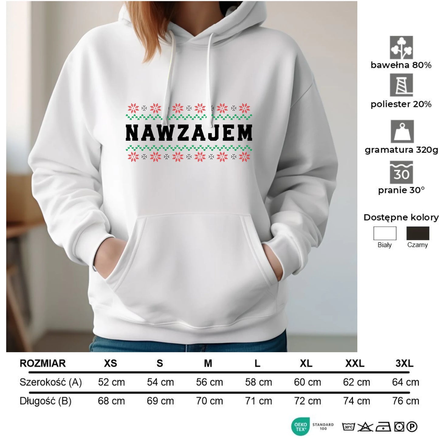 Bluza damska z kapturem świąteczna - Nawzajem BN150 - StoryCups.pl