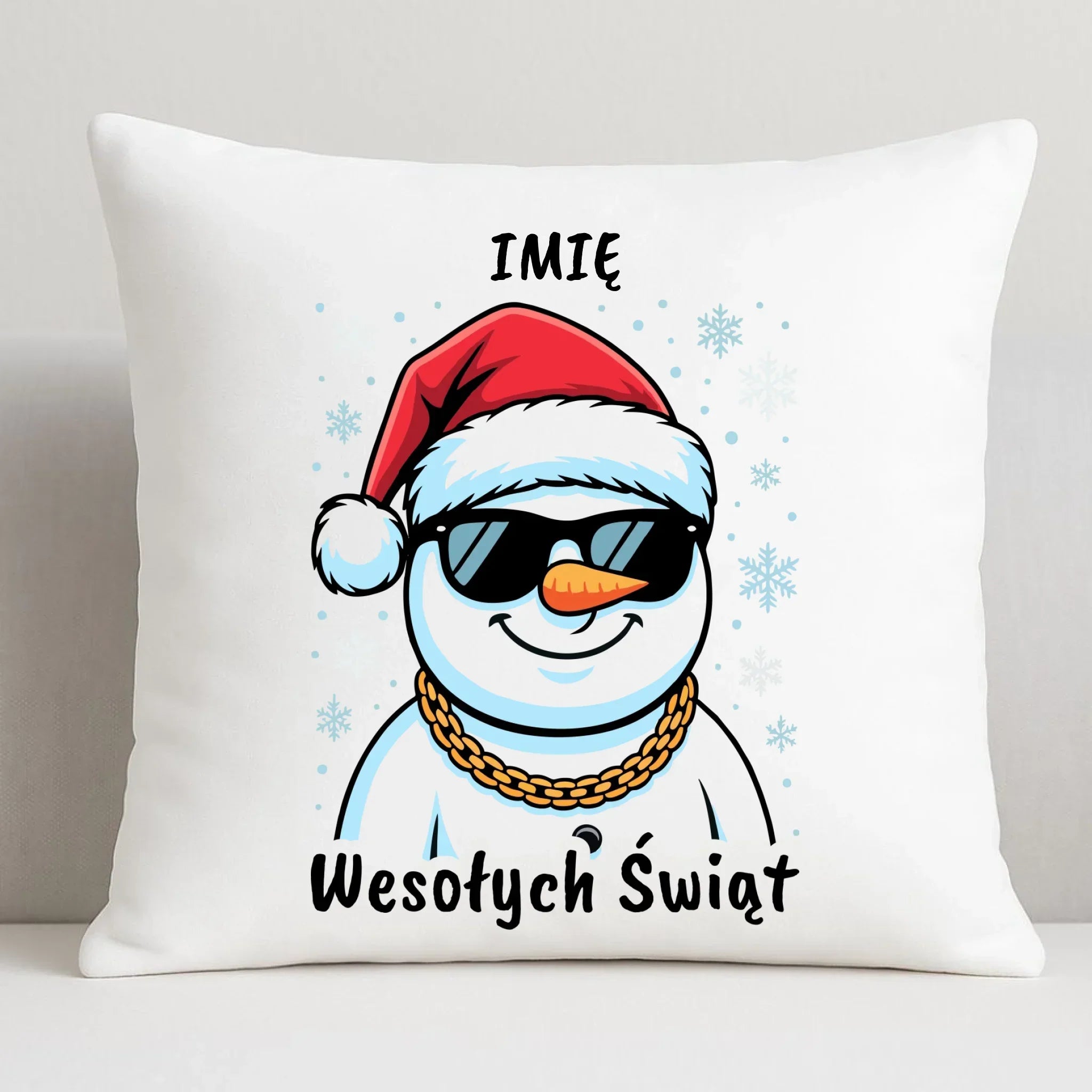 Poduszka świąteczna - Wesoły bałwan Wesołych Świąt - personalizowana BN82 - StoryCups.pl