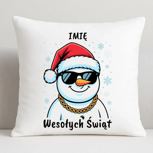 Poduszka świąteczna - Wesoły bałwan Wesołych Świąt - personalizowana BN82 - StoryCups.pl