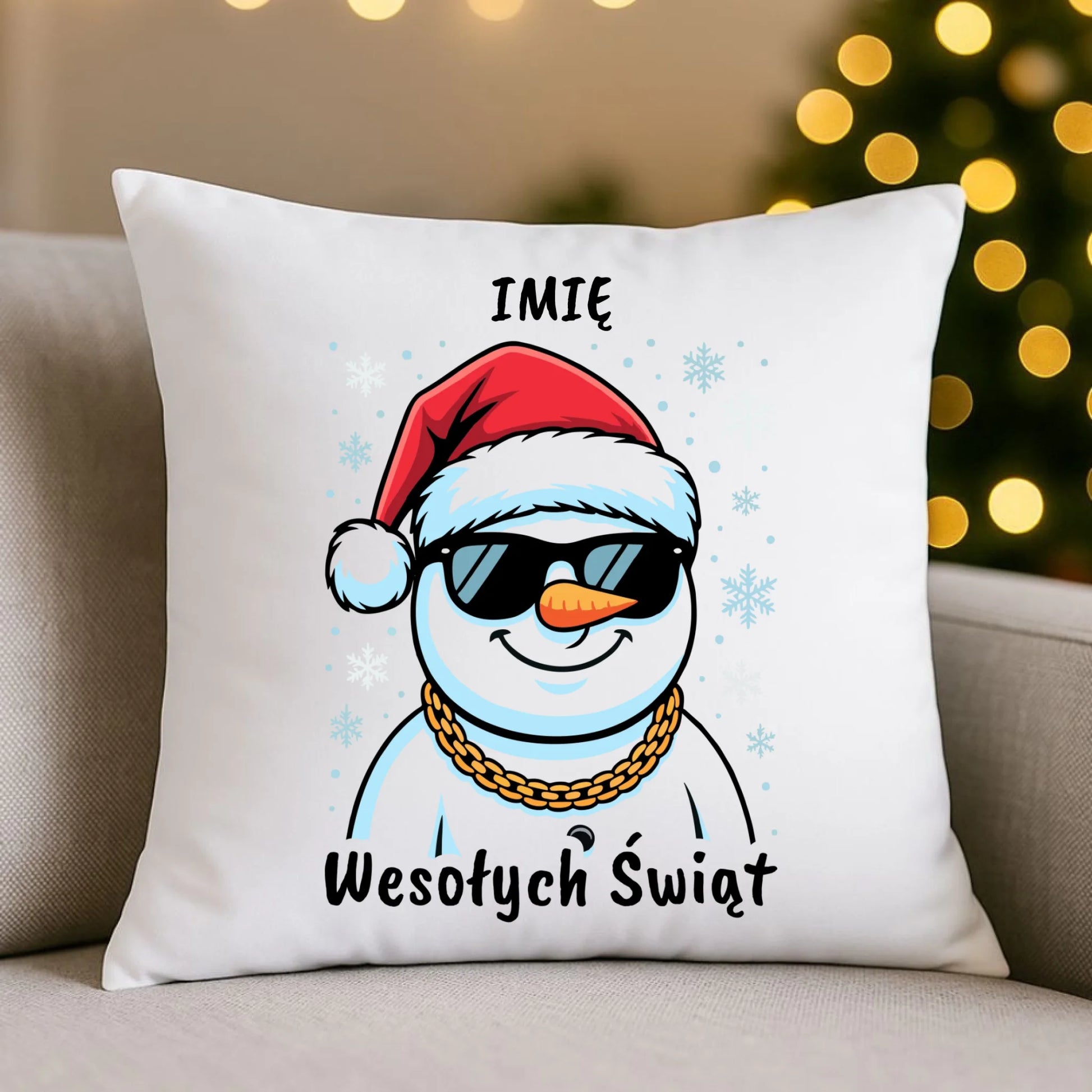 Poduszka świąteczna - Wesoły bałwan Wesołych Świąt - personalizowana BN82 - StoryCups.pl