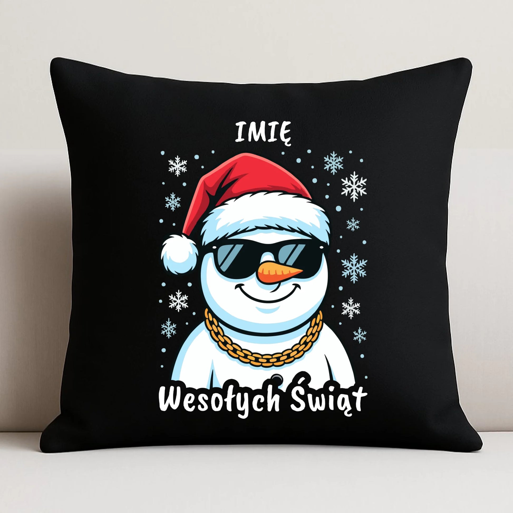 Poduszka dekoracyjna świąteczna - Wesoły bałwan Wesołych Świąt - personalizowana BN82 - StoryCups.pl