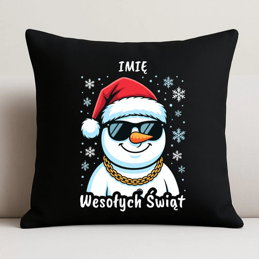 Poduszka dekoracyjna świąteczna - Wesoły bałwan Wesołych Świąt - personalizowana BN82 - StoryCups.pl