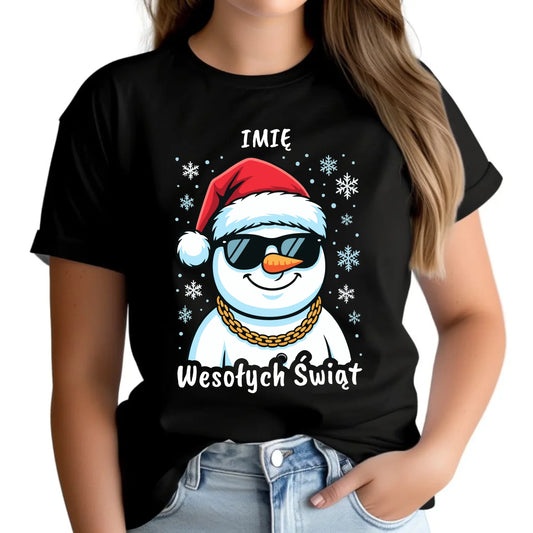 Koszulka damska świąteczna - Wesoły bałwan Wesołych Świąt - personalizowana BN82 - StoryCups.pl