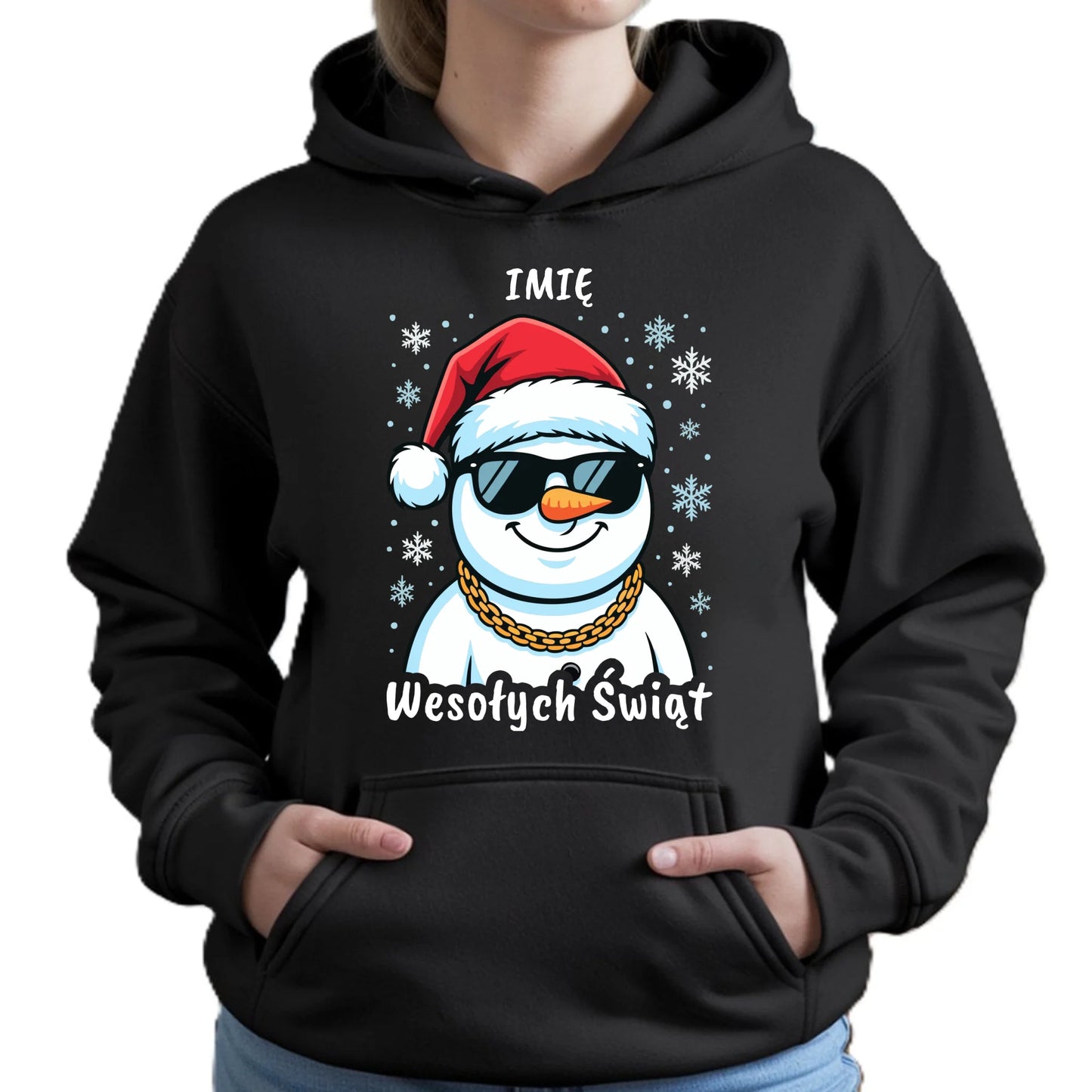 Bluza damska z kapturem świąteczna - Wesoły bałwan Wesołych Świąt - personalizowana BN82 - StoryCups.pl