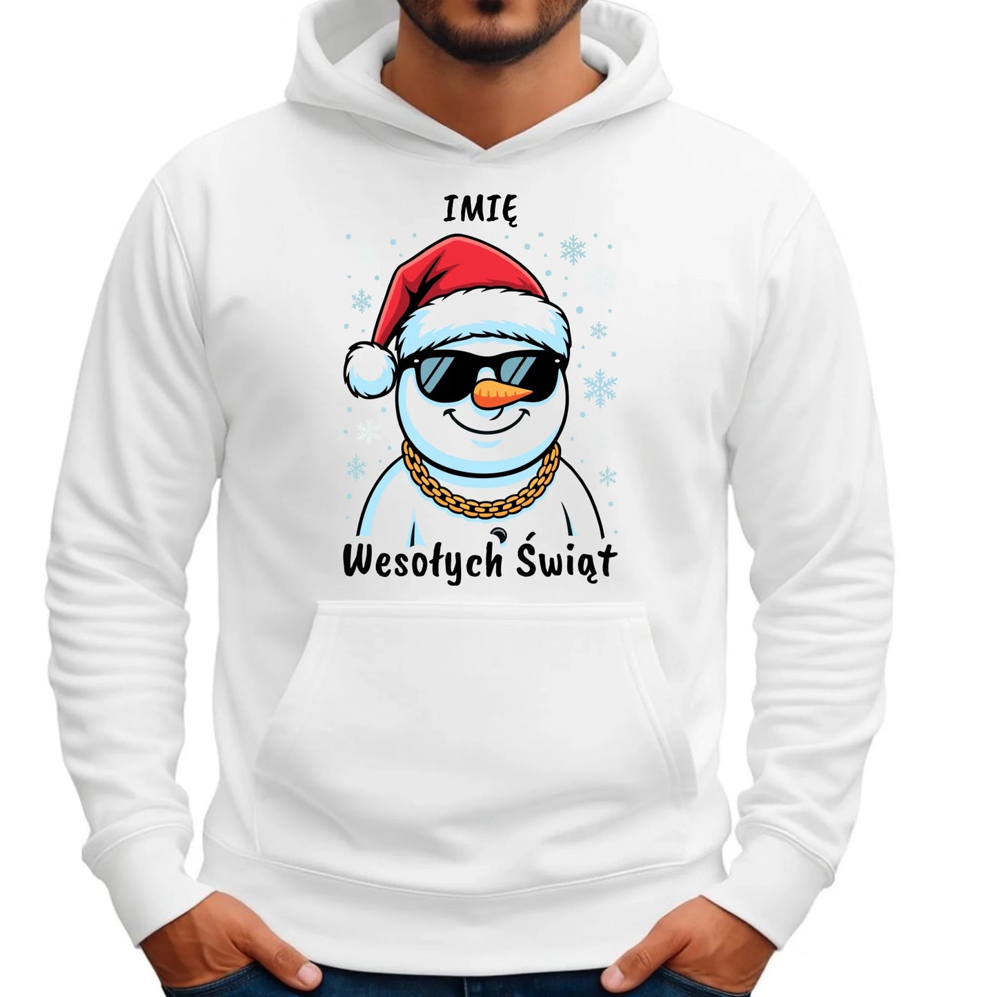 Bluza damska z kapturem świąteczna - Wesoły bałwan Wesołych Świąt - personalizowana BN82 - StoryCups.pl