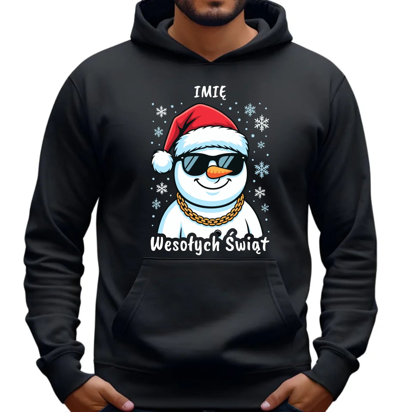 Bluza damska z kapturem świąteczna - Wesoły bałwan Wesołych Świąt - personalizowana BN82 - StoryCups.pl