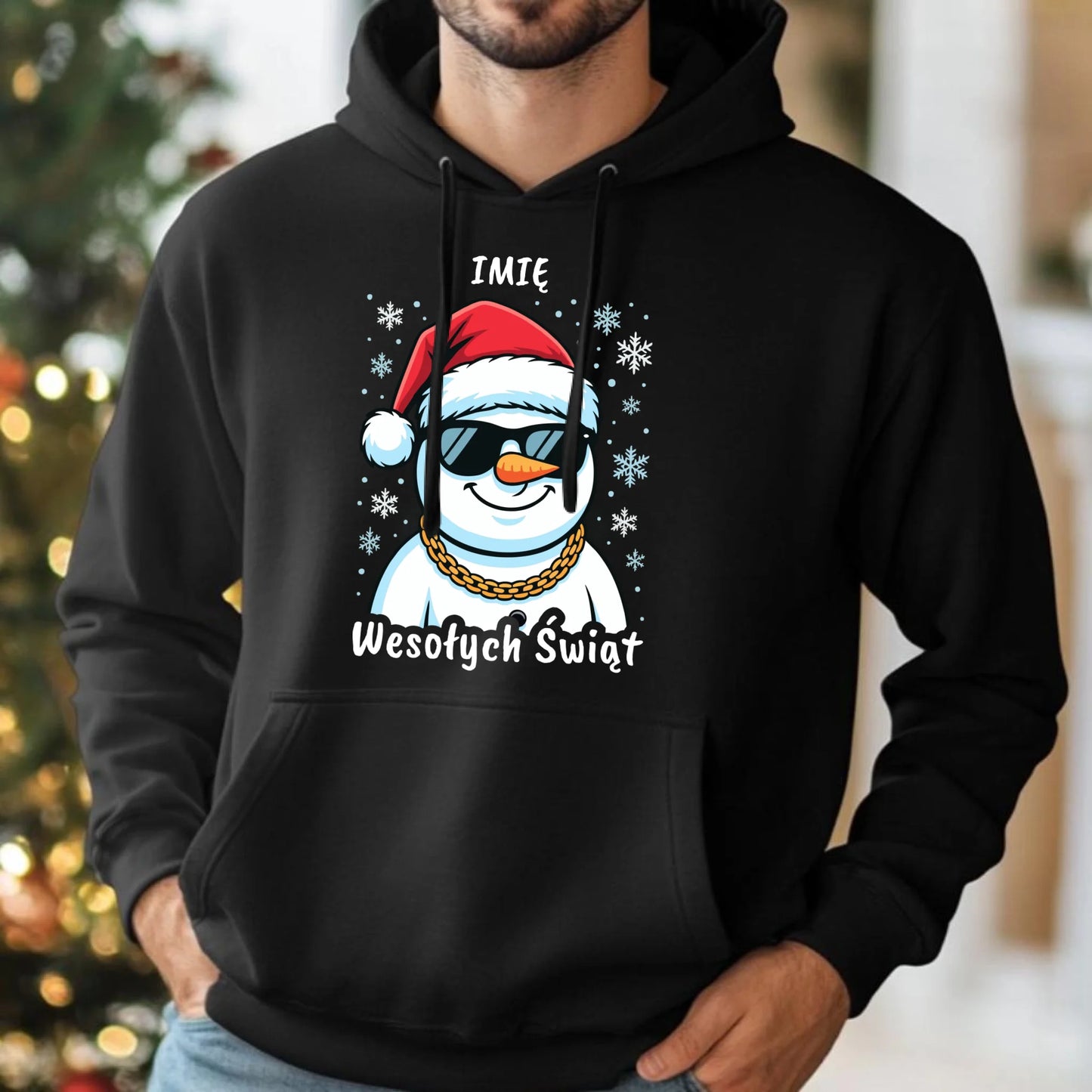 Bluza damska z kapturem świąteczna - Wesoły bałwan Wesołych Świąt - personalizowana BN82 - StoryCups.pl