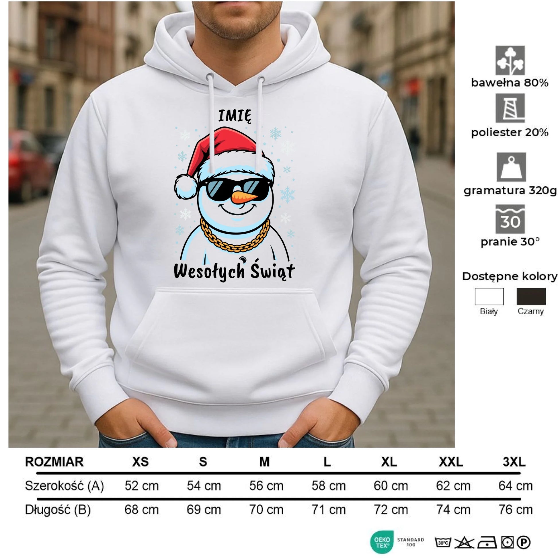 Bluza damska z kapturem świąteczna - Wesoły bałwan Wesołych Świąt - personalizowana BN82 - StoryCups.pl