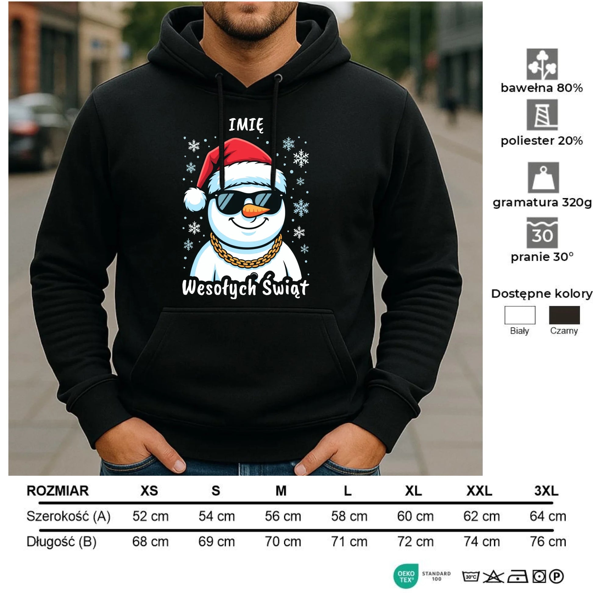 Bluza damska z kapturem świąteczna - Wesoły bałwan Wesołych Świąt - personalizowana BN82 - StoryCups.pl