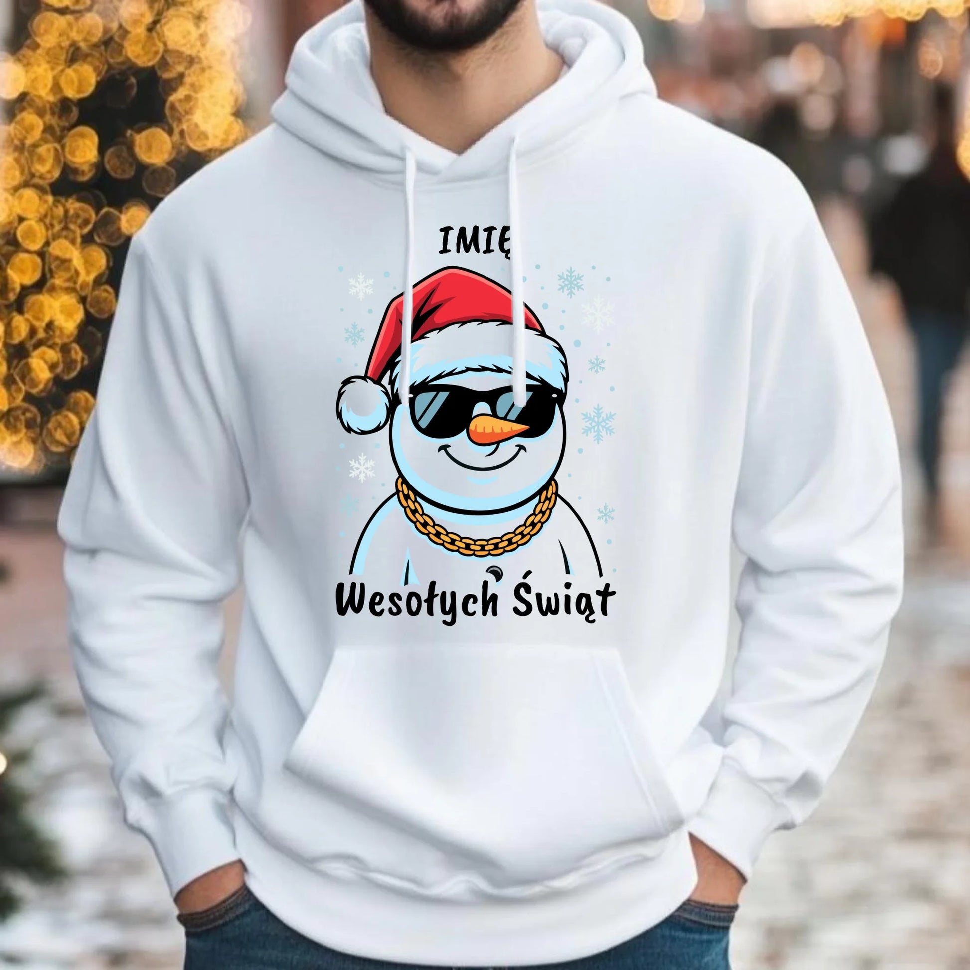 Bluza damska z kapturem świąteczna - Wesoły bałwan Wesołych Świąt - personalizowana BN82 - StoryCups.pl