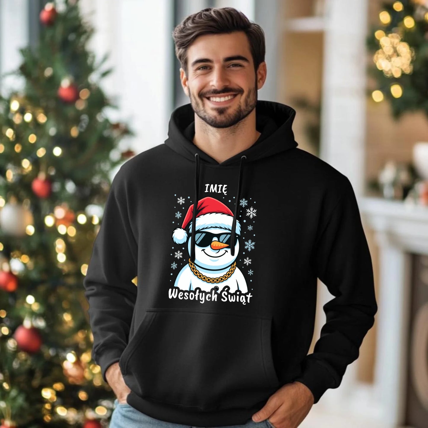 Bluza damska z kapturem świąteczna - Wesoły bałwan Wesołych Świąt - personalizowana BN82 - StoryCups.pl