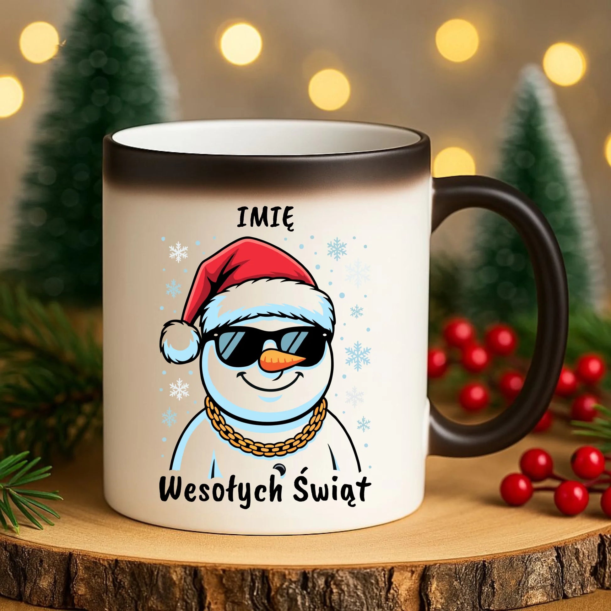 Kubek magiczny świąteczny - Wesoły bałwan Wesołych Świąt - personalizowany BN82 - StoryCups.pl