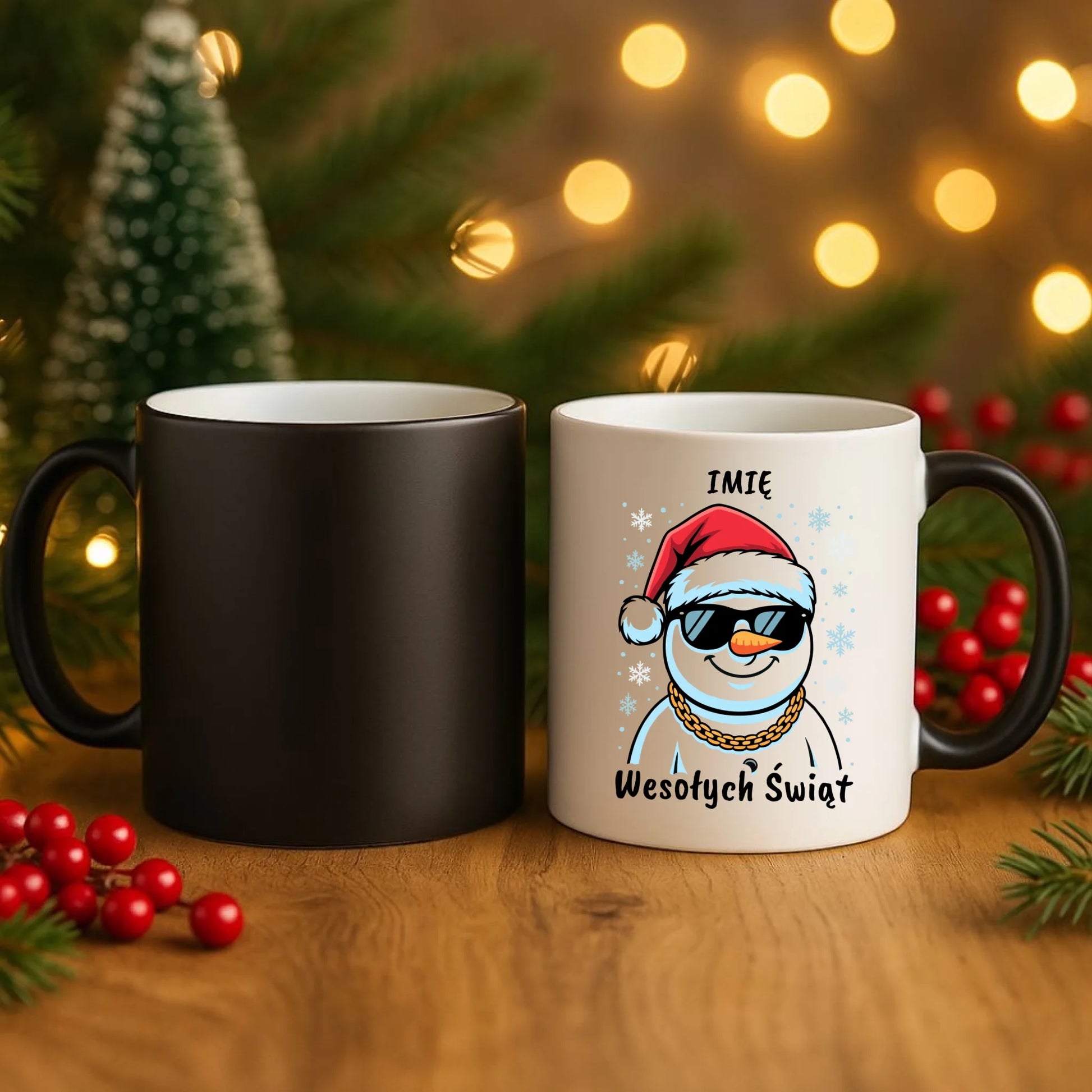 Kubek magiczny świąteczny - Wesoły bałwan Wesołych Świąt - personalizowany BN82 - StoryCups.pl