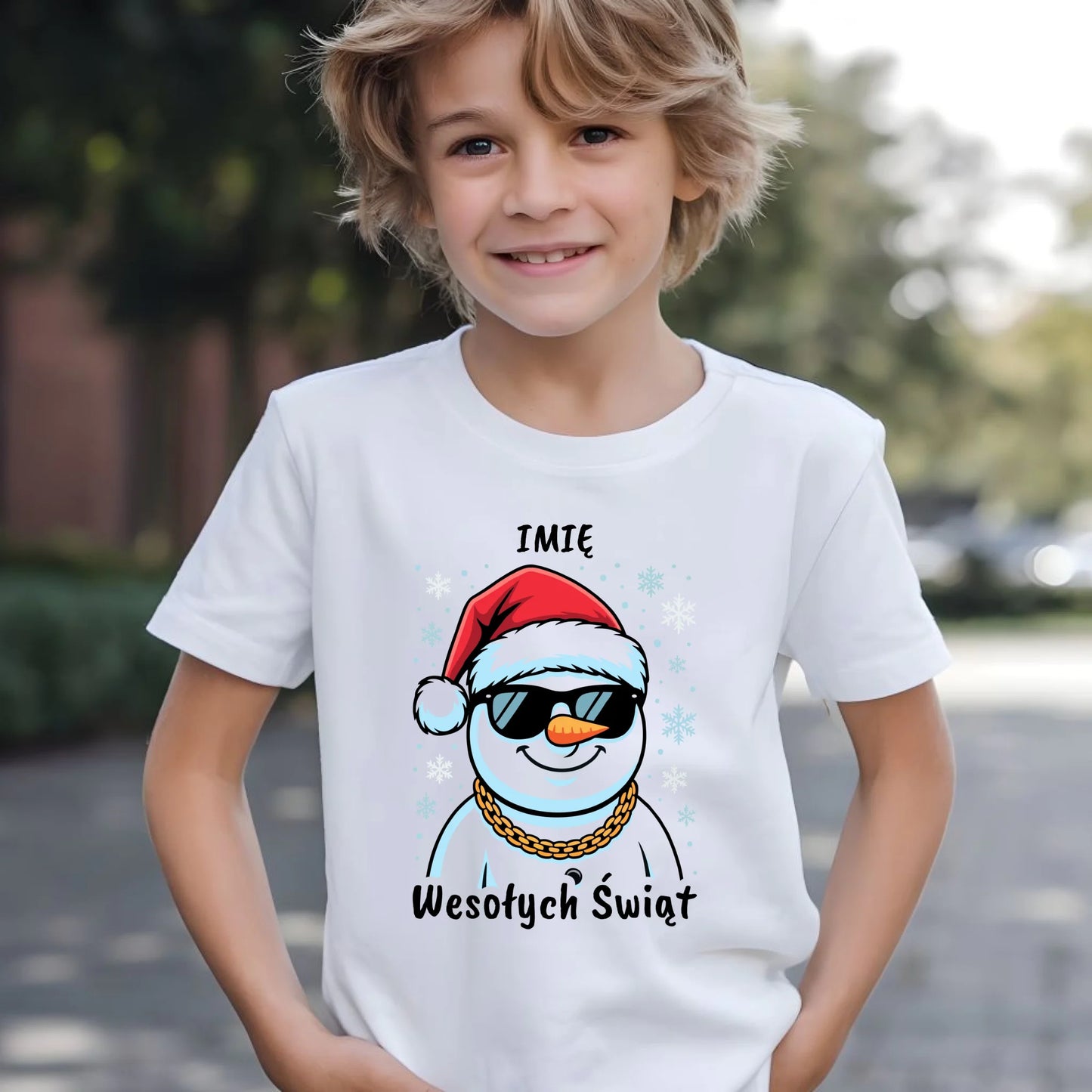 Koszulka dziecięca świąteczna - Wesoły bałwan Wesołych Świąt - personalizowana BN82 - StoryCups.pl