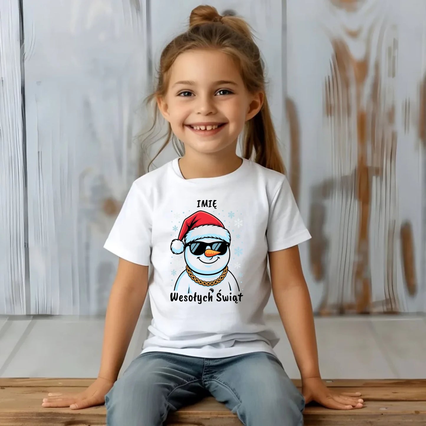 Koszulka dziecięca świąteczna - Wesoły bałwan Wesołych Świąt - personalizowana BN82 - StoryCups.pl