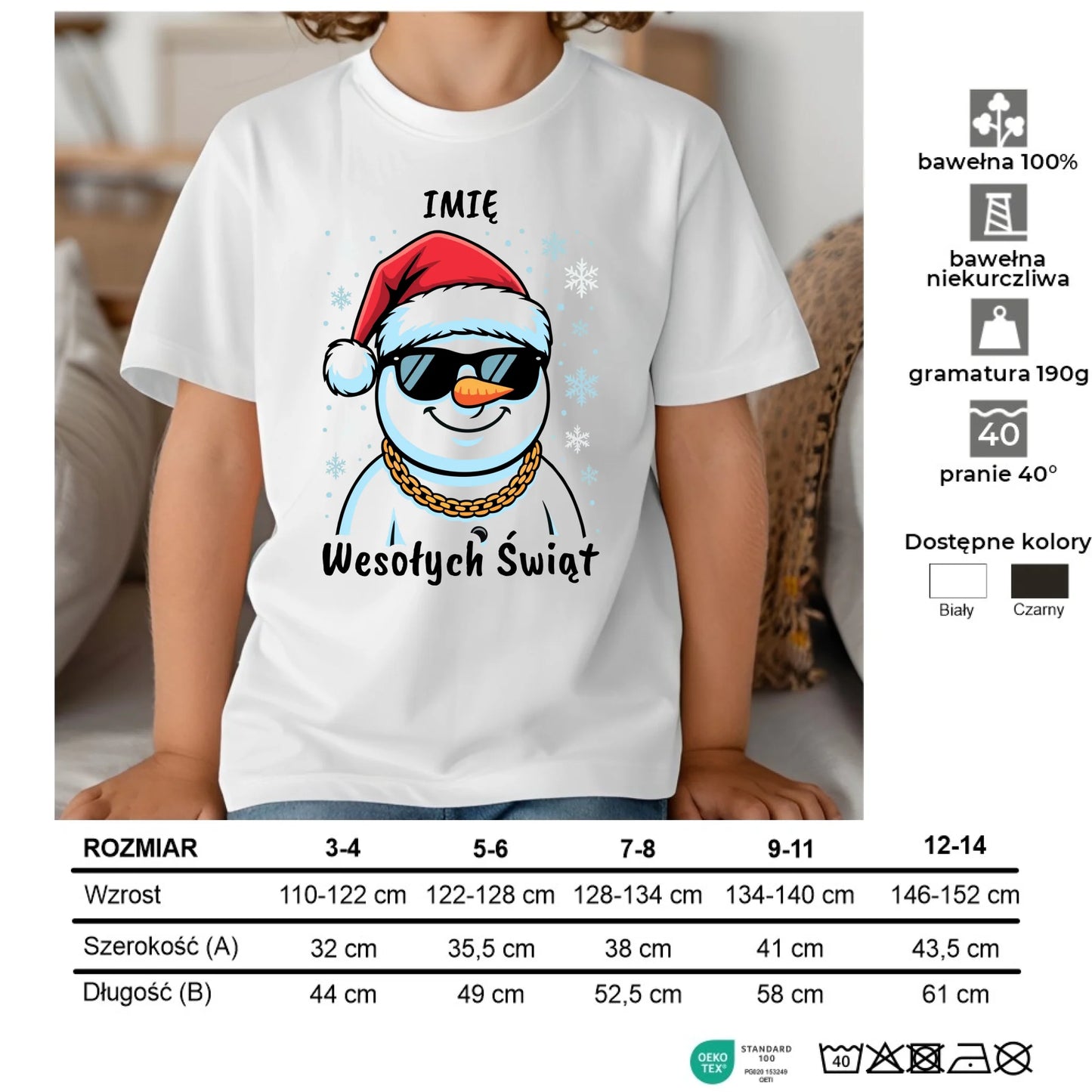 Koszulka dziecięca świąteczna - Wesoły bałwan Wesołych Świąt - personalizowana BN82 - StoryCups.pl