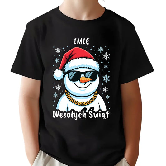 Koszulka dziecięca świąteczna - Wesoły bałwan Wesołych Świąt - personalizowana BN82 - StoryCups.pl