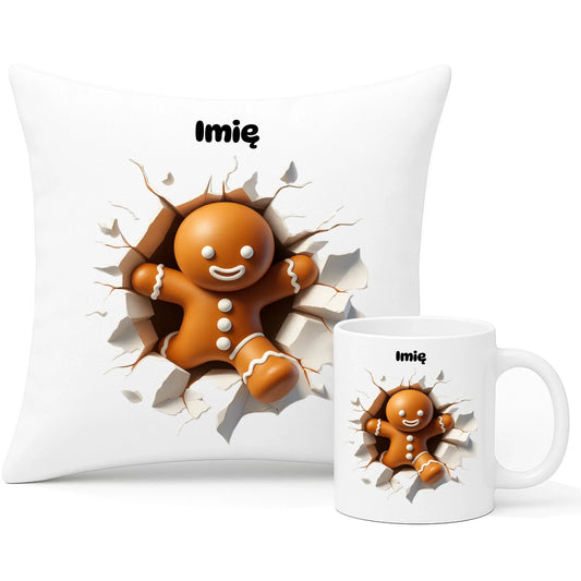 Zestaw poduszka i kubek świąteczny - Pierniczek 3D - personalizowany BN81 - StoryCups.pl