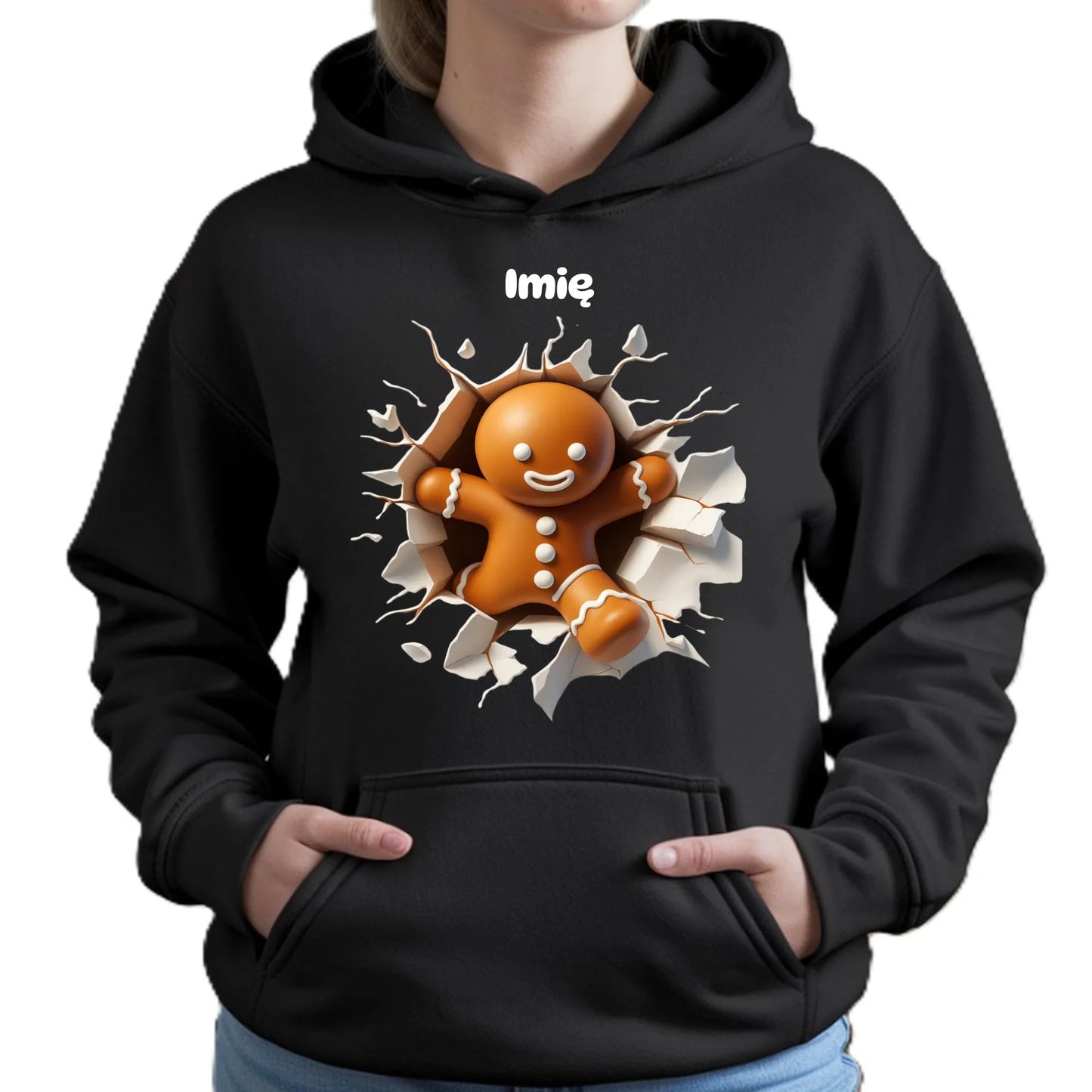 Bluza damska z kapturem świąteczna - Pierniczek 3D - personalizowana BN81 - StoryCups.pl