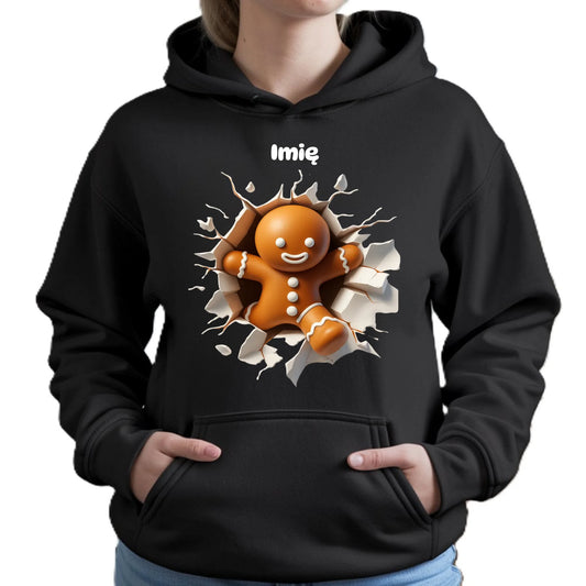 Bluza damska z kapturem świąteczna - Pierniczek 3D - personalizowana BN81 - StoryCups.pl