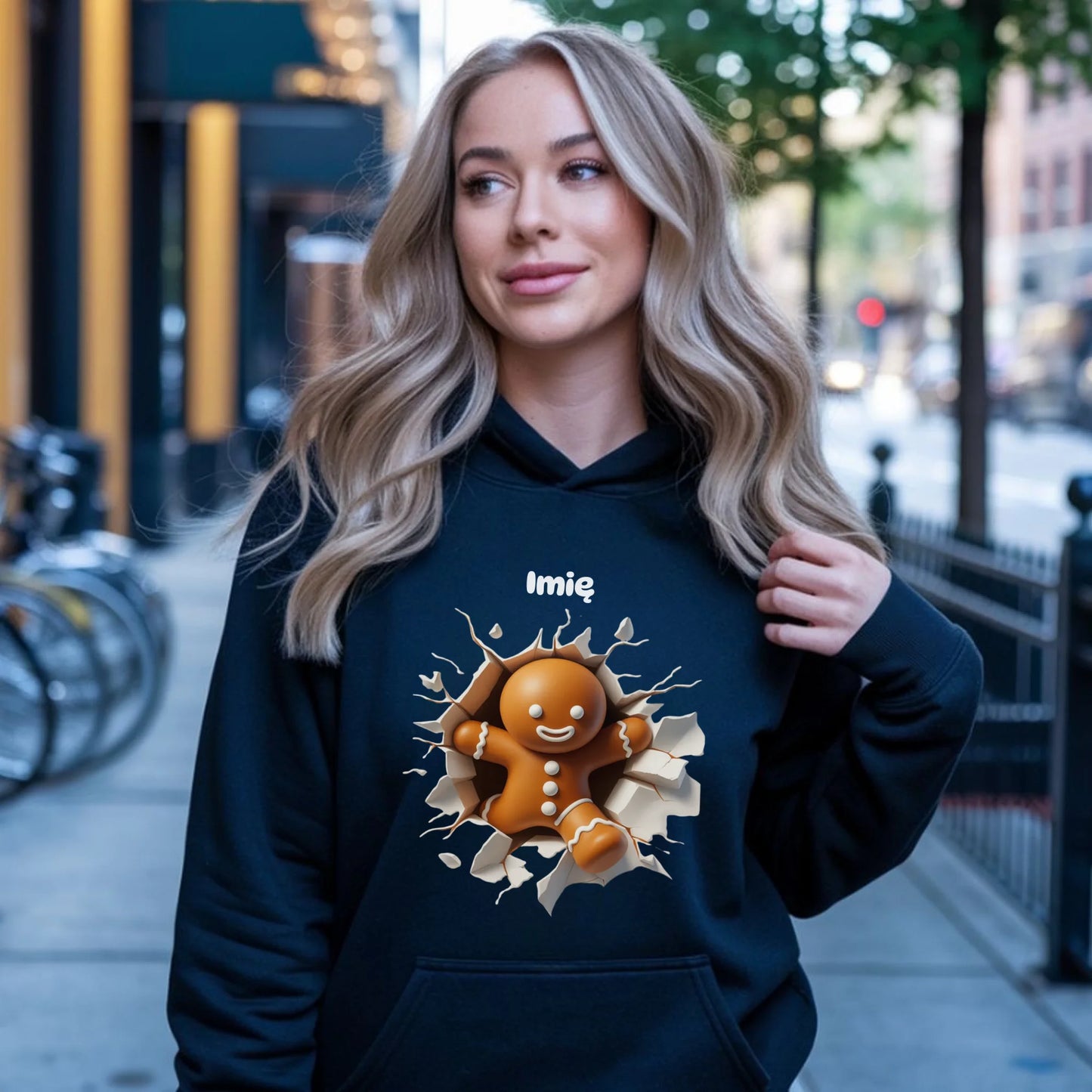 Bluza damska z kapturem świąteczna - Pierniczek 3D - personalizowana BN81 - StoryCups.pl