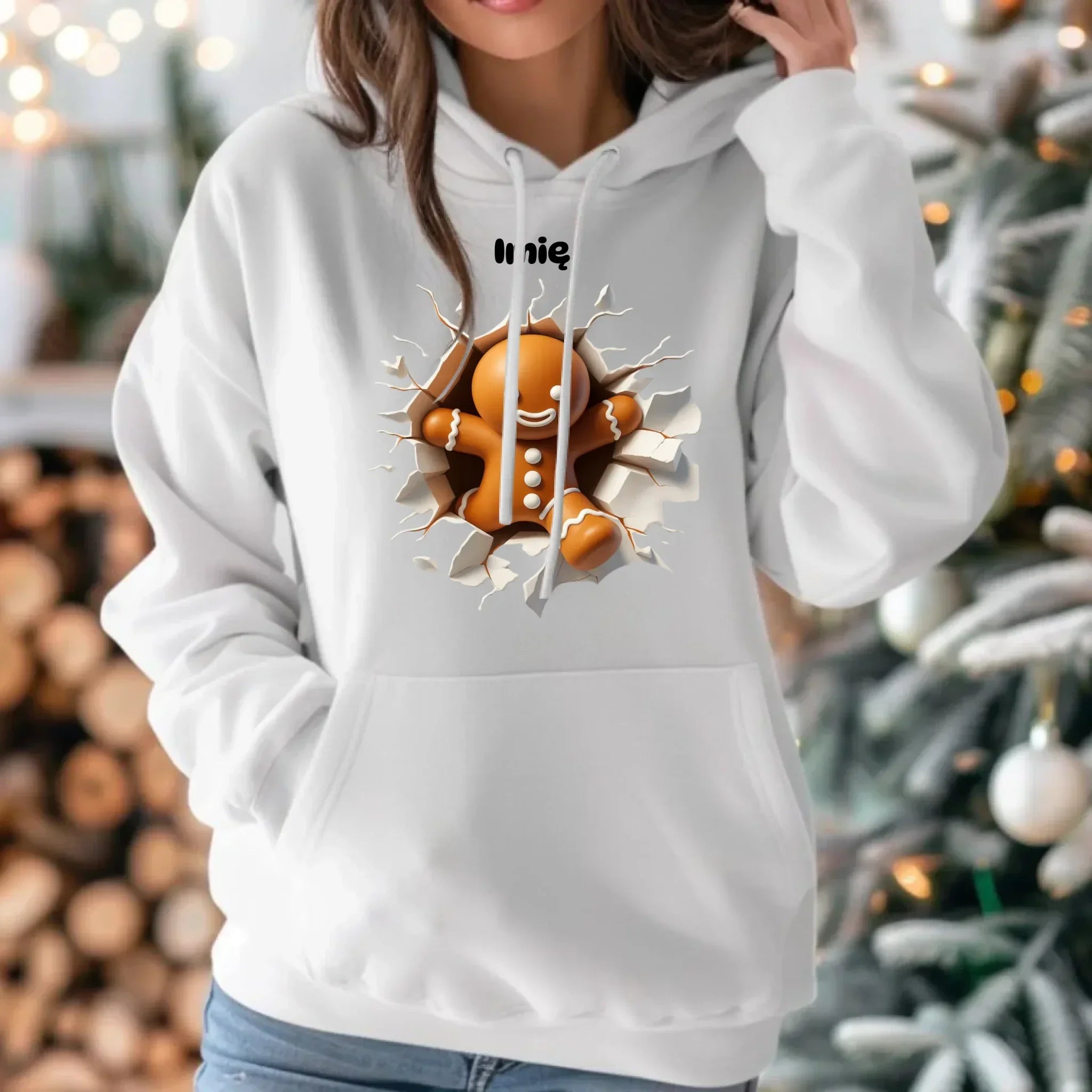 Bluza damska z kapturem świąteczna - Pierniczek 3D - personalizowana BN81 - StoryCups.pl