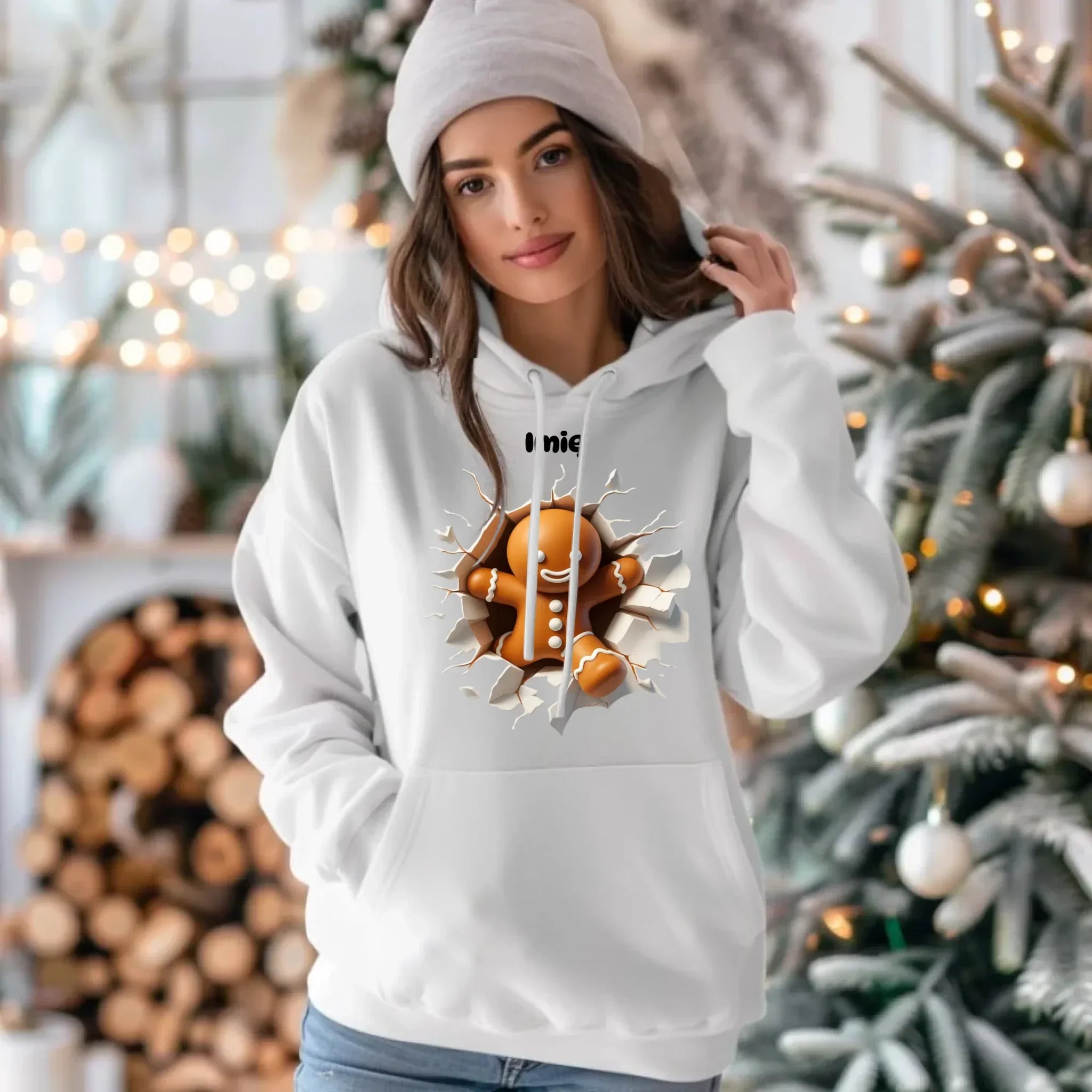 Bluza damska z kapturem świąteczna - Pierniczek 3D - personalizowana BN81 - StoryCups.pl