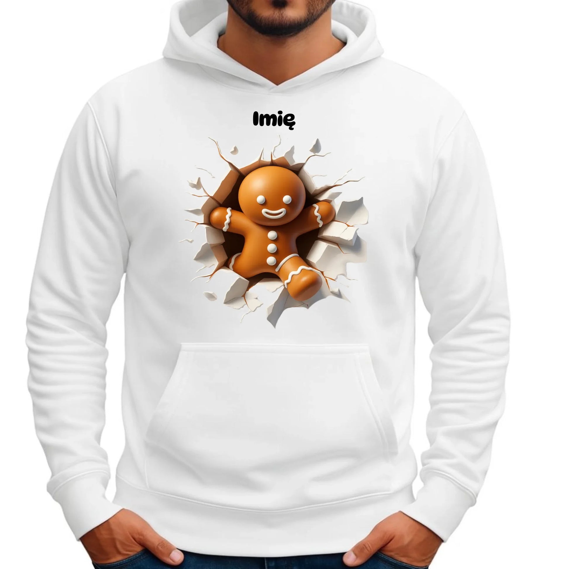Bluza męska z kapturem świąteczna - Pierniczek 3D - personalizowana BN81 - StoryCups.pl