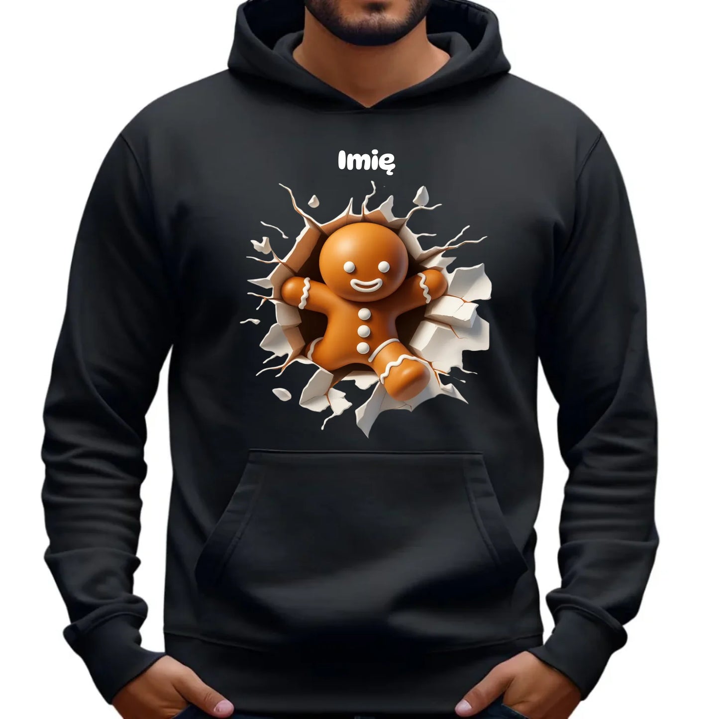 Bluza męska z kapturem świąteczna - Pierniczek 3D - personalizowana BN81 - StoryCups.pl