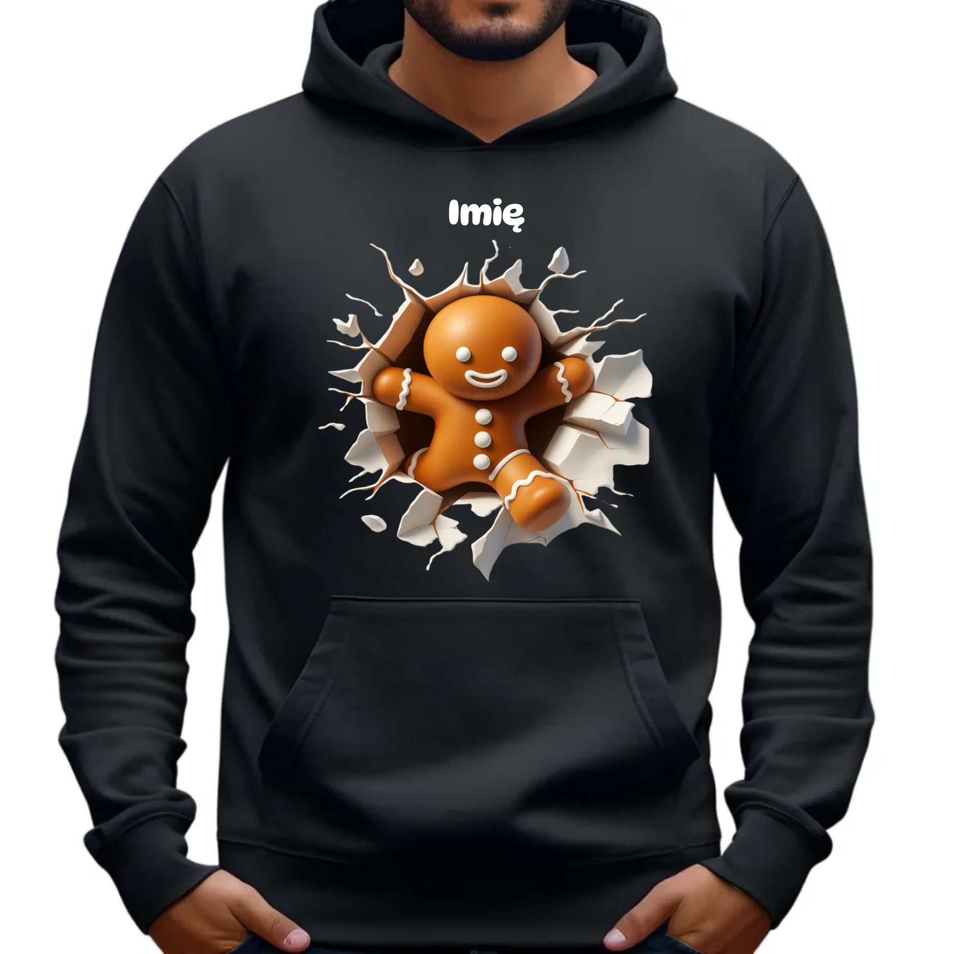 Bluza męska z kapturem świąteczna - Pierniczek 3D - personalizowana BN81 - StoryCups.pl
