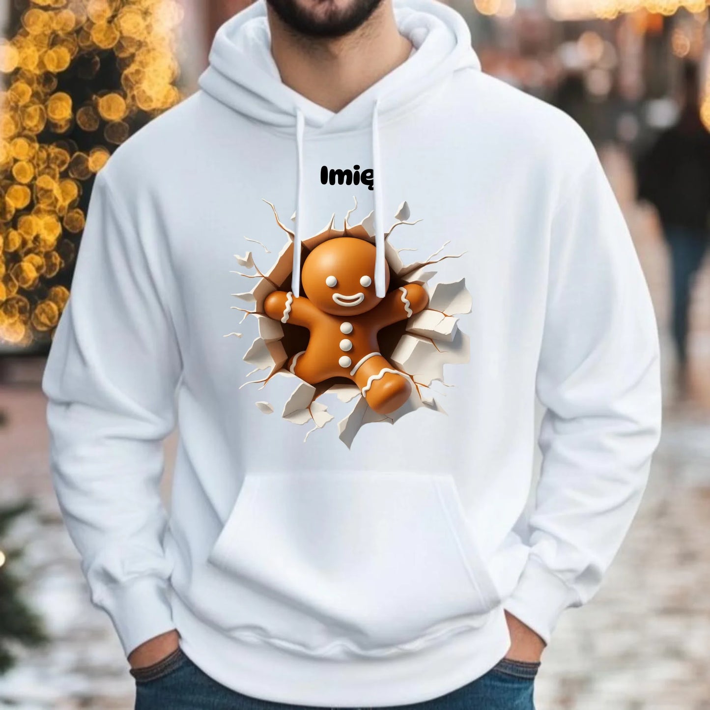 Bluza męska z kapturem świąteczna - Pierniczek 3D - personalizowana BN81 - StoryCups.pl