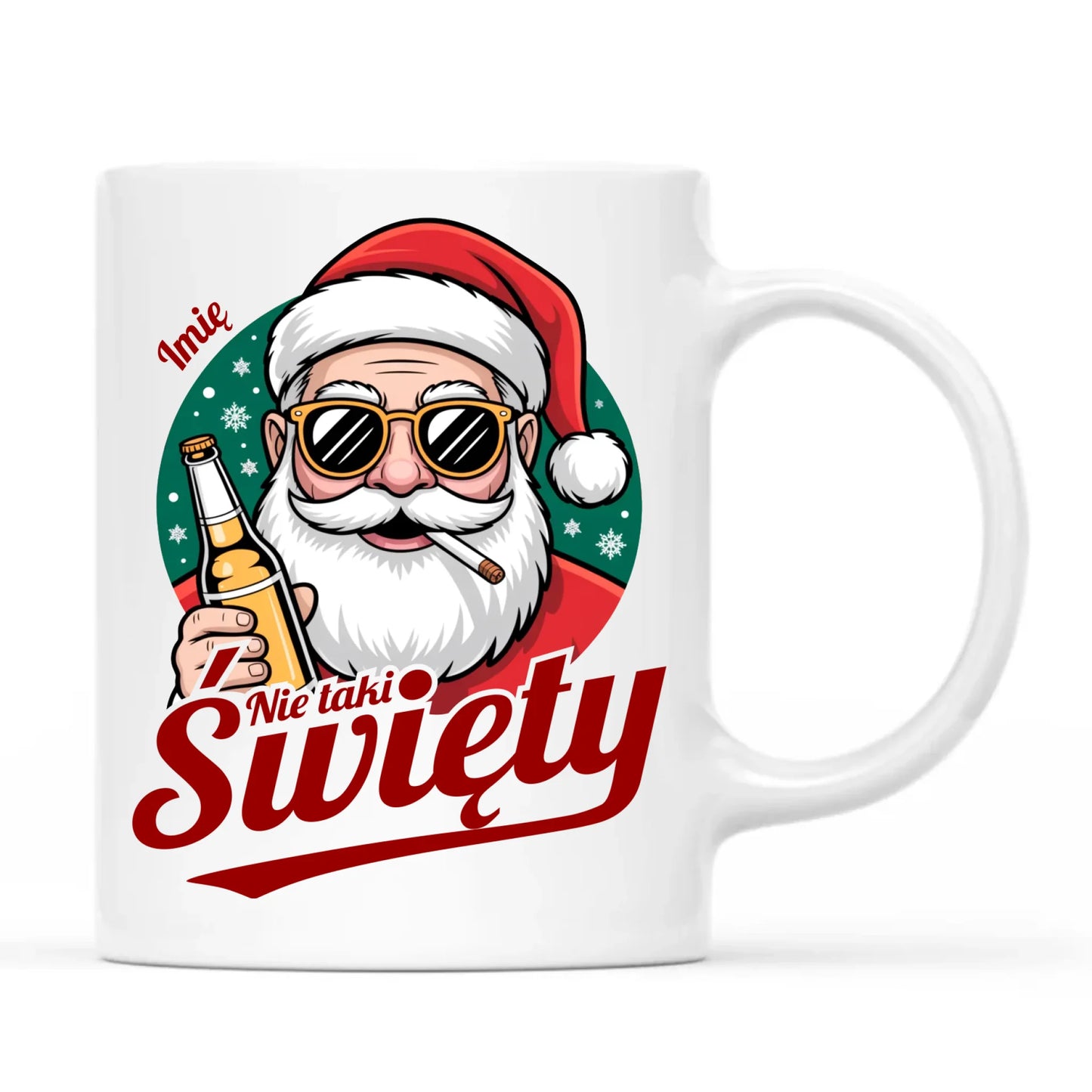 Kubek świąteczny - Mikołaj nie taki święty - personalizowany BN80 - StoryCups.pl