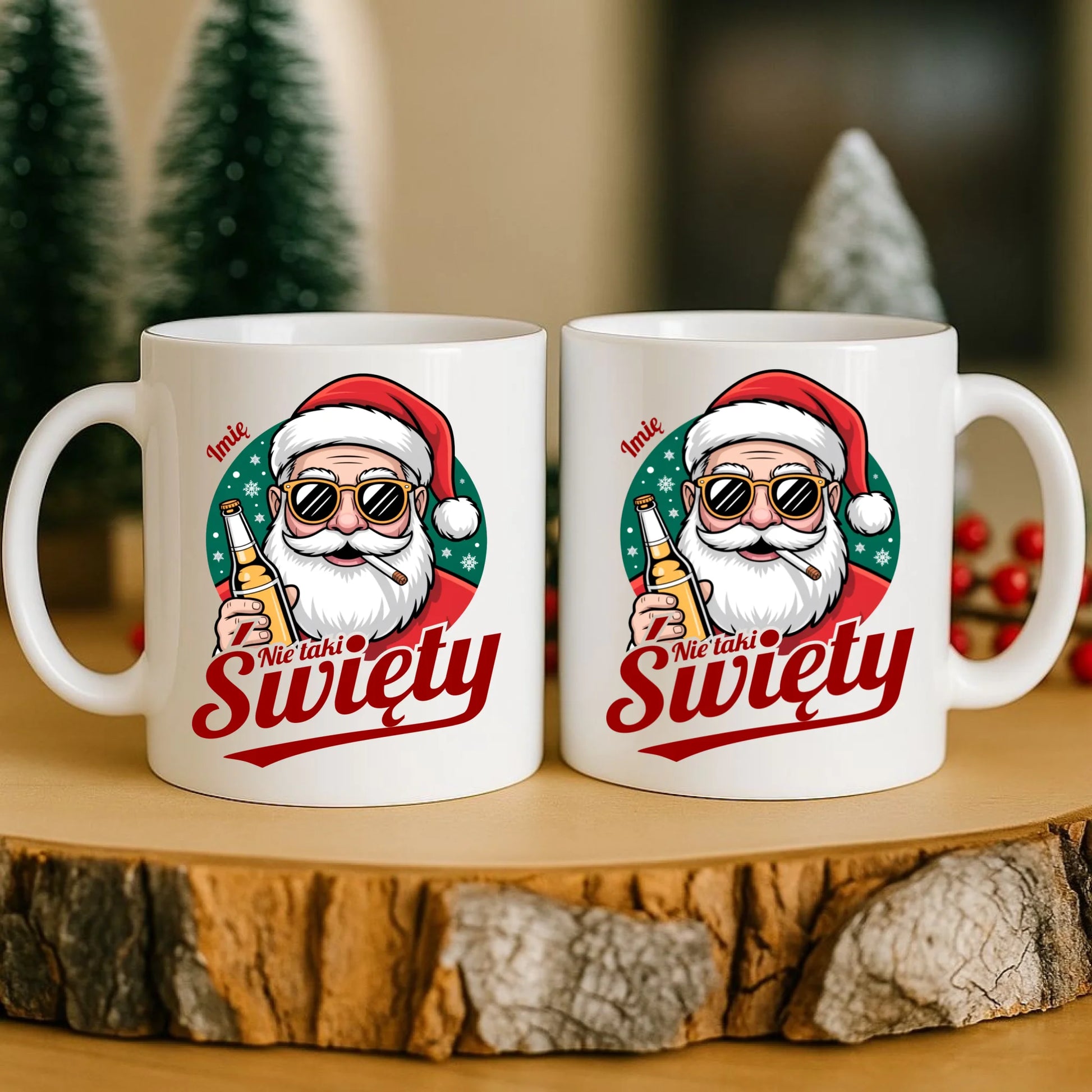 Kubek świąteczny - Mikołaj nie taki święty - personalizowany BN80 - StoryCups.pl