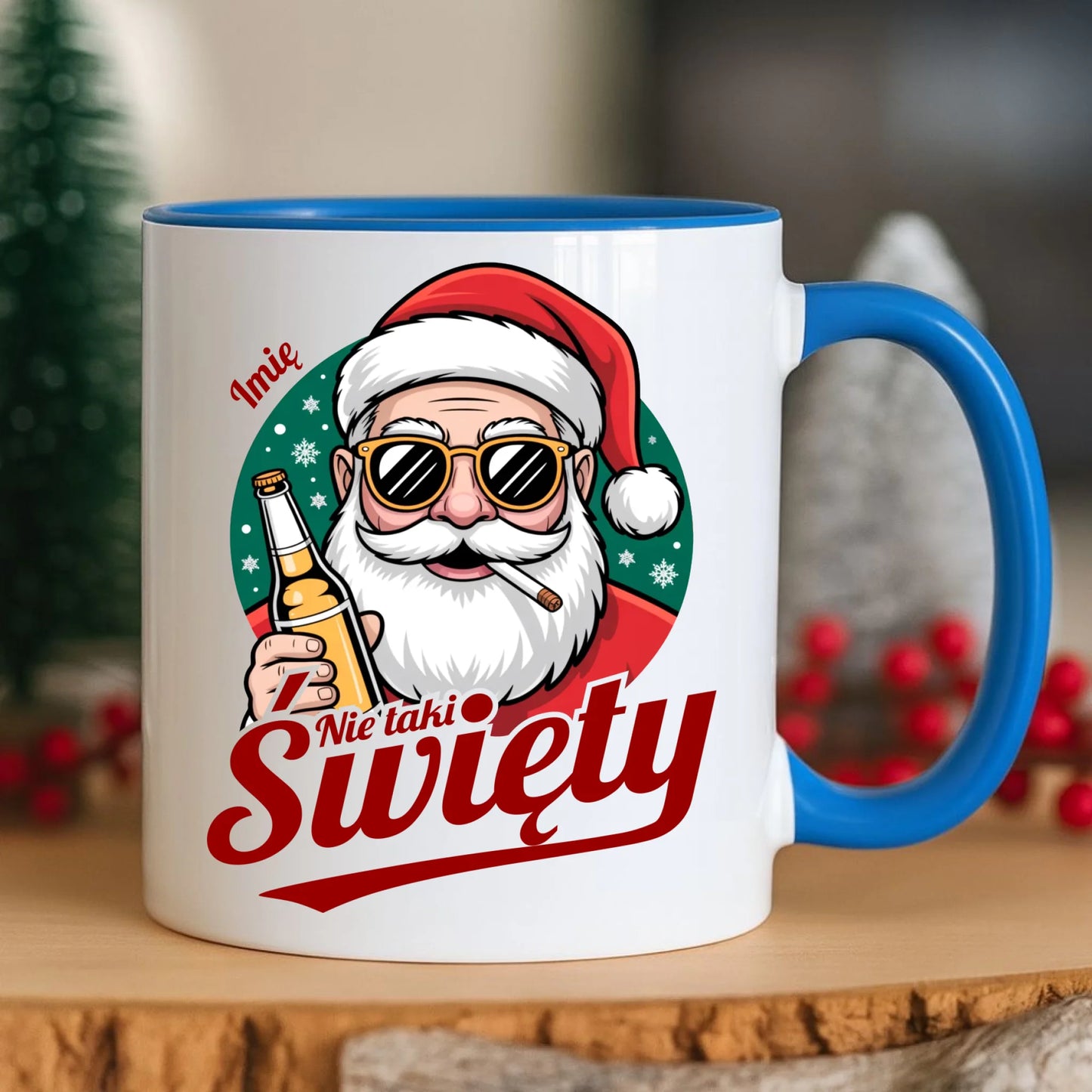 Kubek świąteczny - Mikołaj nie taki święty - personalizowany BN80 - StoryCups.pl