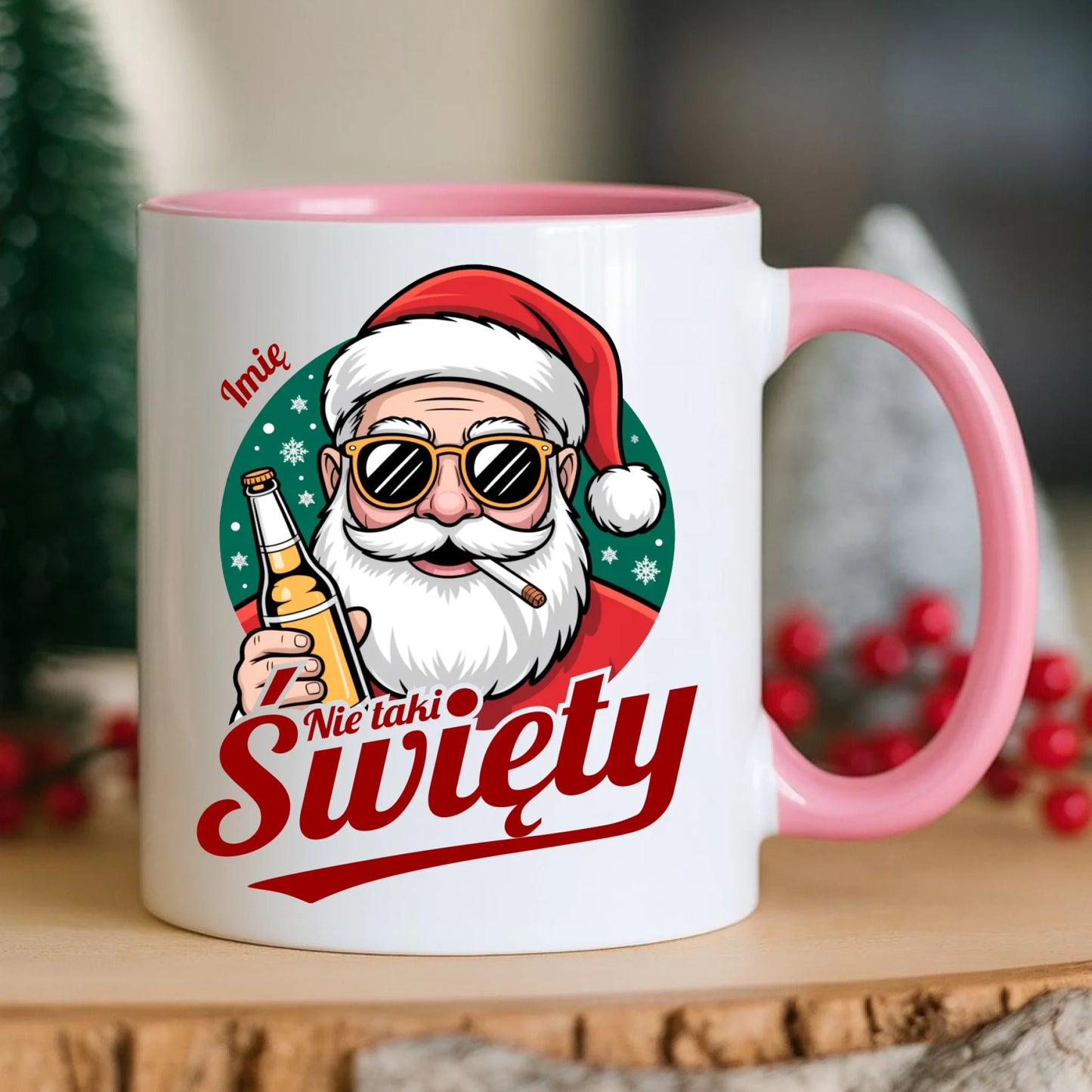 Kubek świąteczny - Mikołaj nie taki święty - personalizowany BN80 - StoryCups.pl