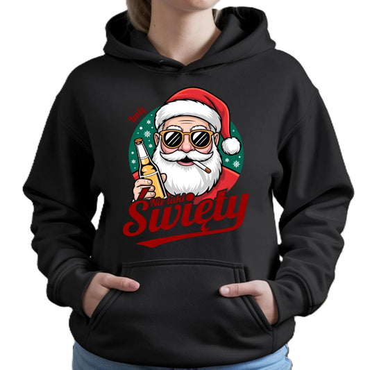 Bluza damska z kapturem świąteczna - Mikołaj nie taki święty - personalizowana BN80 - StoryCups.pl