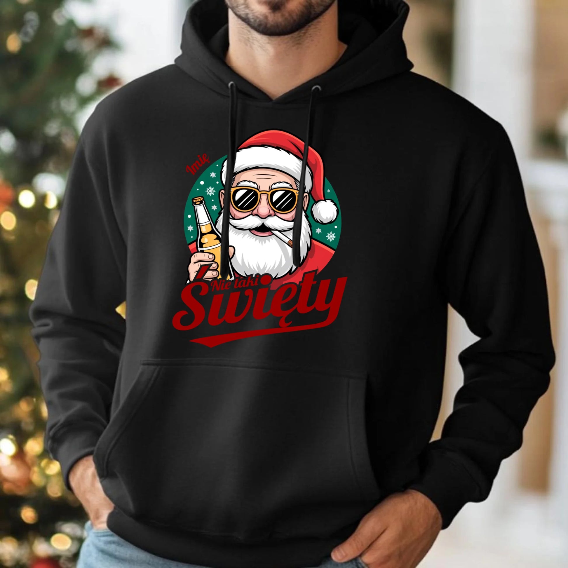 Bluza męska z kapturem świąteczna - Mikołaj nie taki święty - personalizowana BN80 - StoryCups.pl
