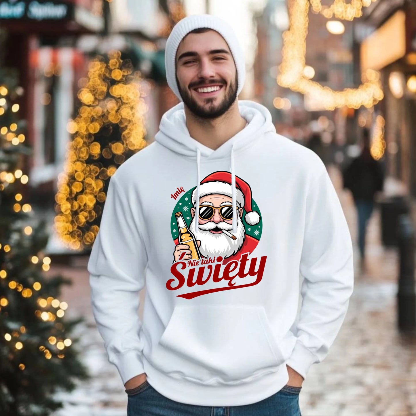 Bluza męska z kapturem świąteczna - Mikołaj nie taki święty - personalizowana BN80 - StoryCups.pl