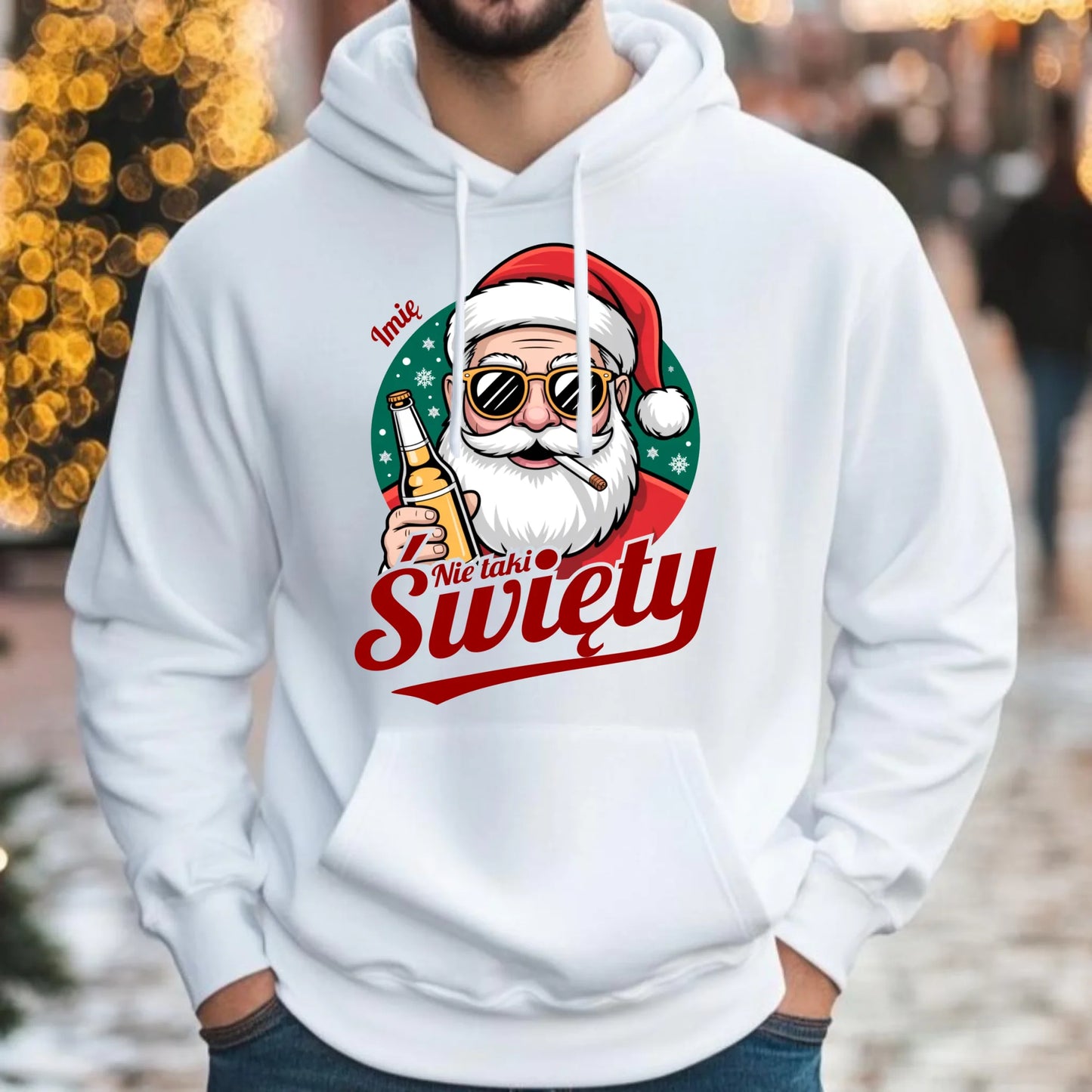 Bluza męska z kapturem świąteczna - Mikołaj nie taki święty - personalizowana BN80 - StoryCups.pl
