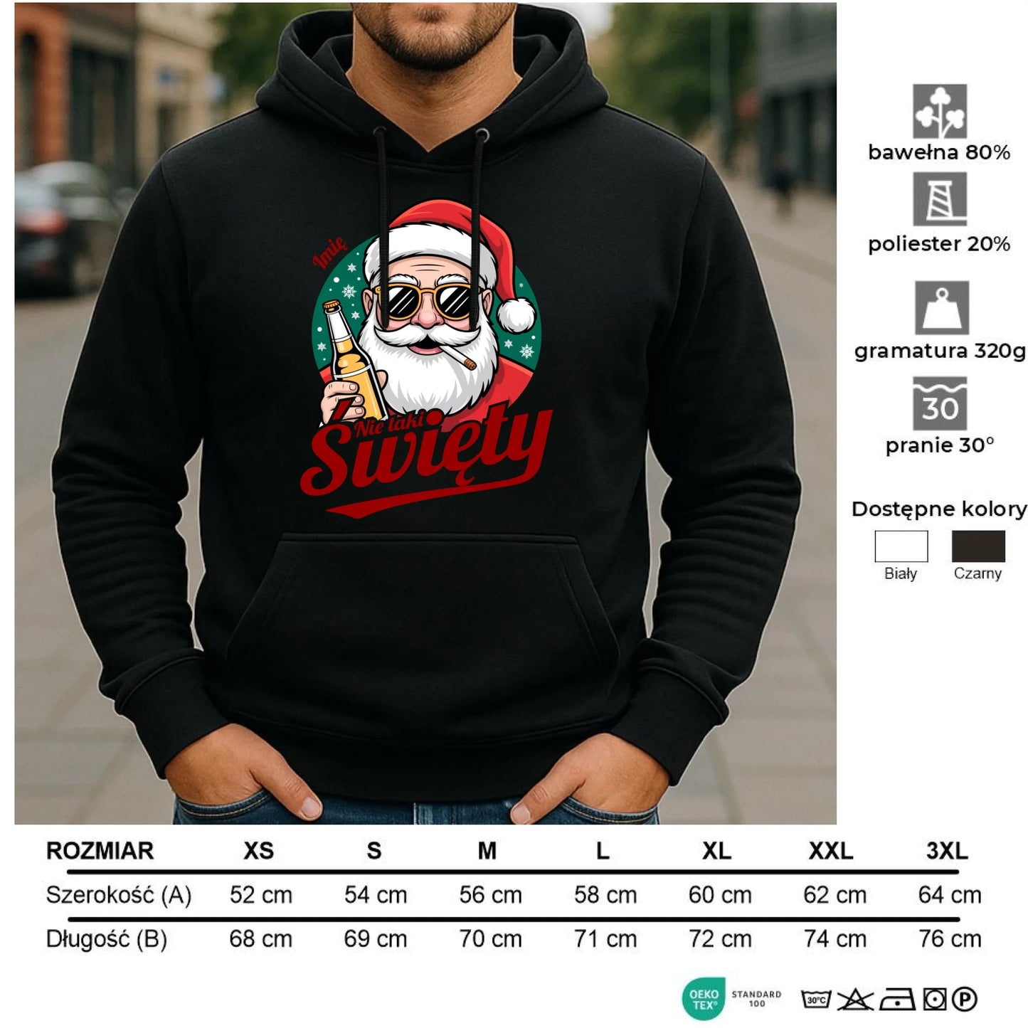 Bluza męska z kapturem świąteczna - Mikołaj nie taki święty - personalizowana BN80 - StoryCups.pl
