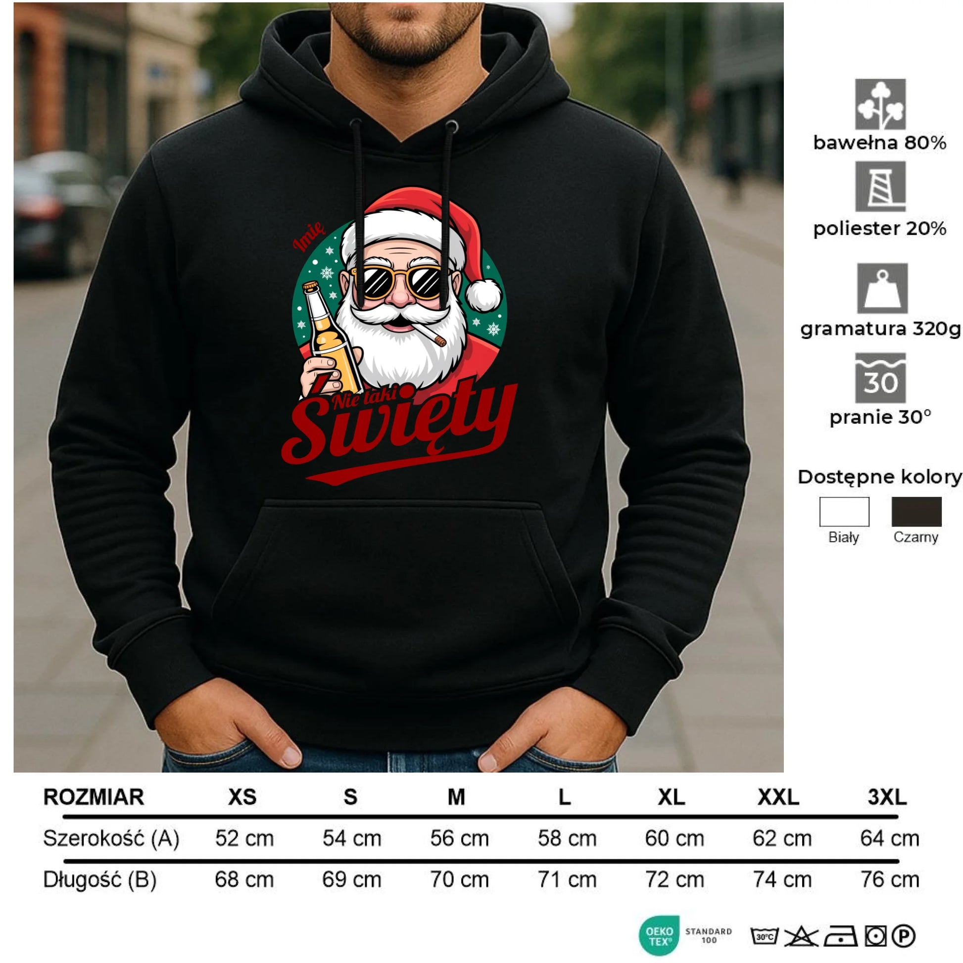 Bluza męska z kapturem świąteczna - Mikołaj nie taki święty - personalizowana BN80 - StoryCups.pl