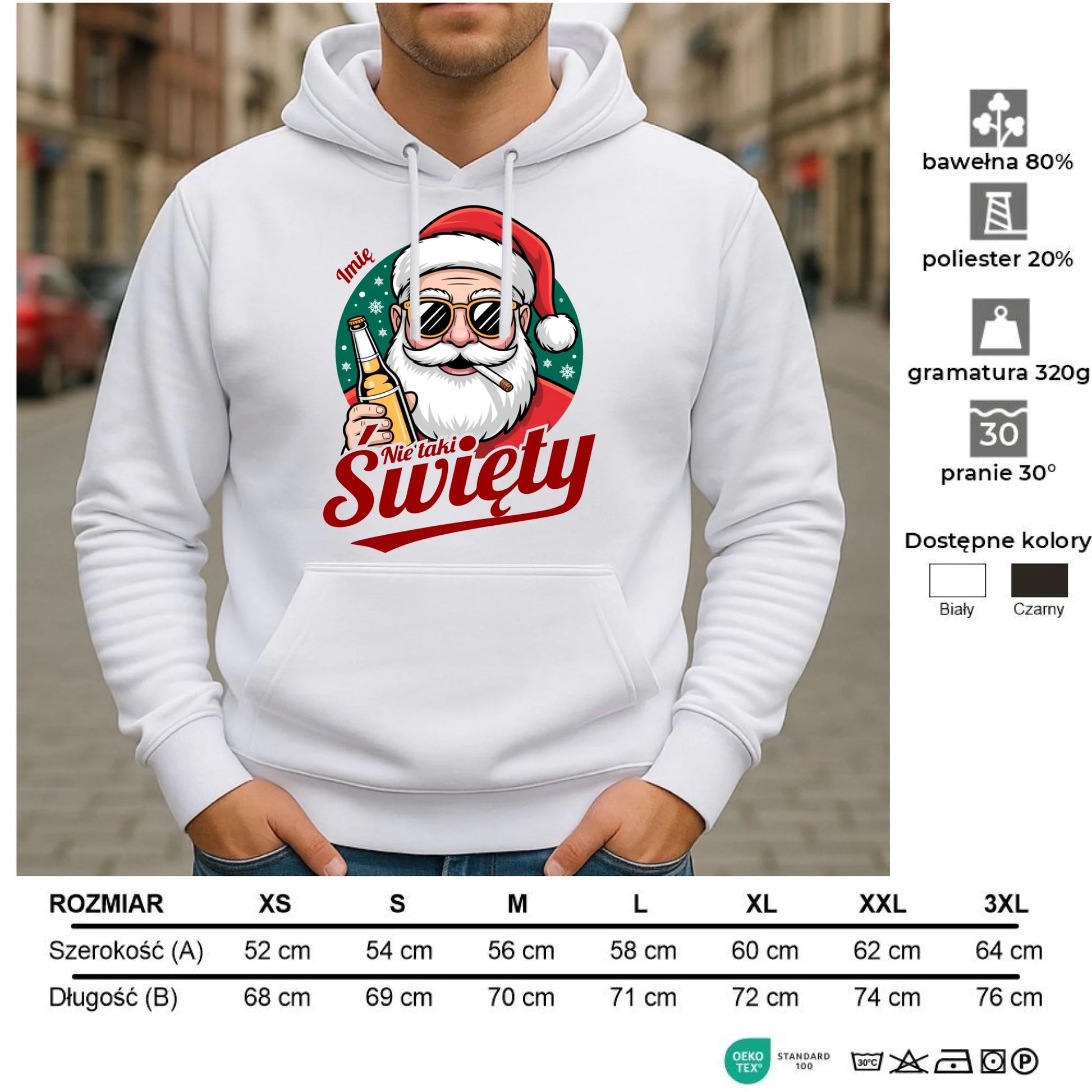 Bluza męska z kapturem świąteczna - Mikołaj nie taki święty - personalizowana BN80 - StoryCups.pl