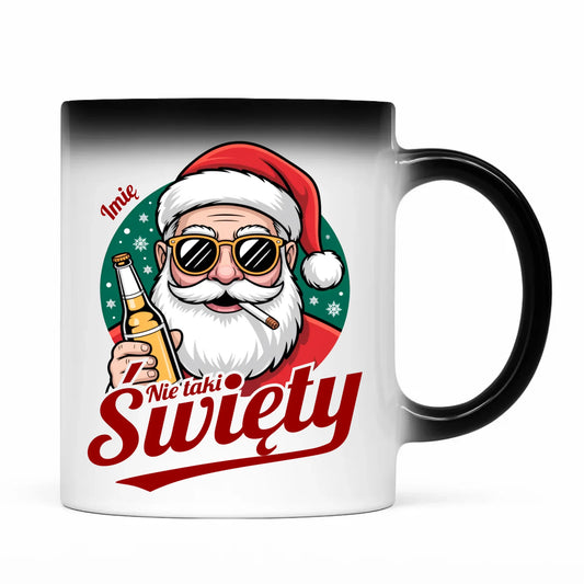 Kubek magiczny świąteczny - Mikołaj nie taki święty - personalizowany BN80 - StoryCups.pl