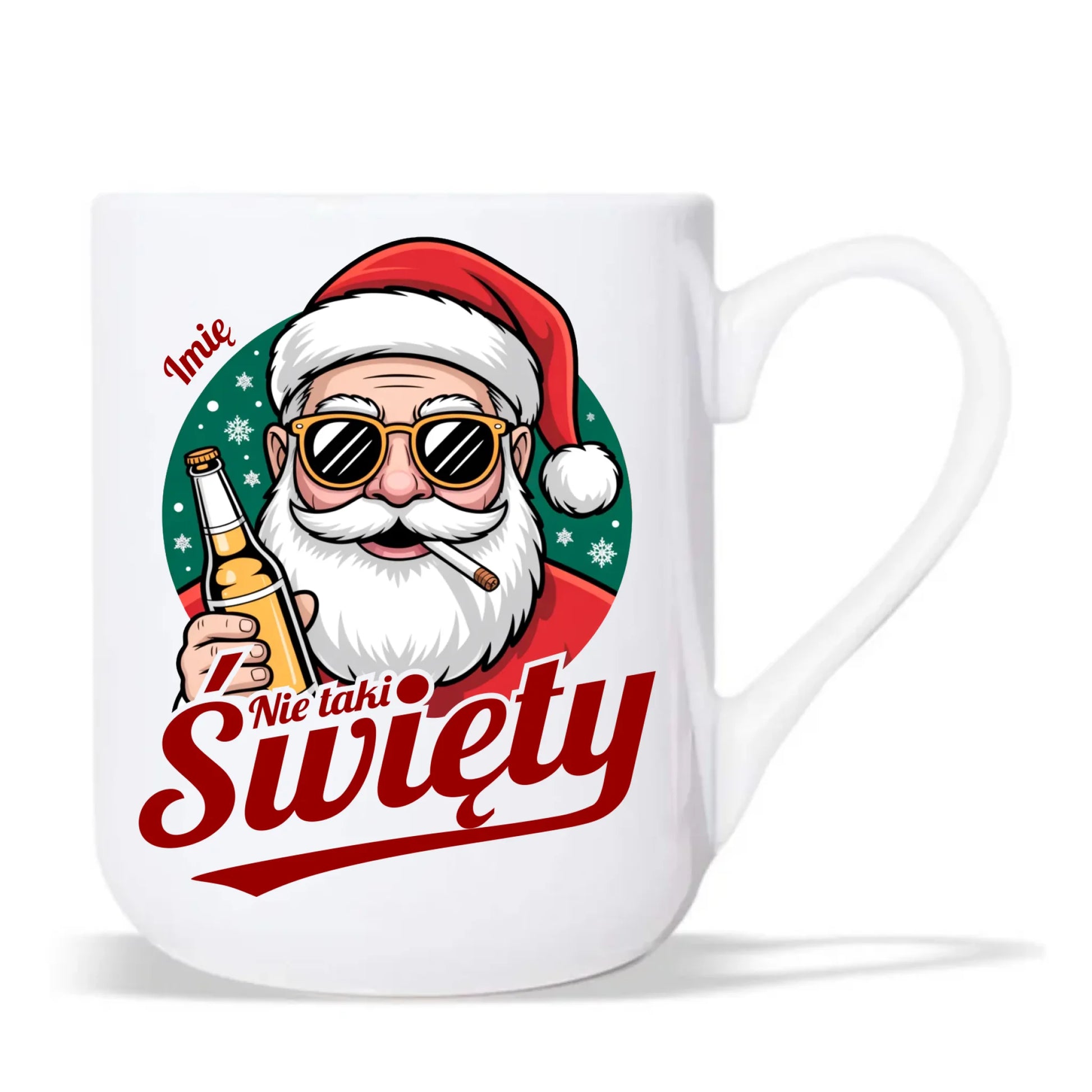 Kubek elegant świąteczny - Mikołaj nie taki święty - personalizowany BN80 - StoryCups.pl