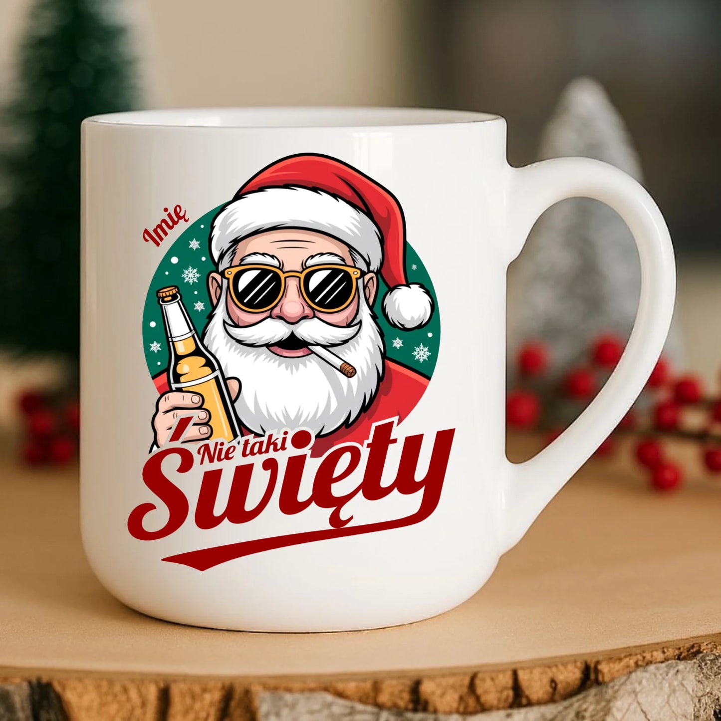 Kubek elegant świąteczny - Mikołaj nie taki święty - personalizowany BN80 - StoryCups.pl